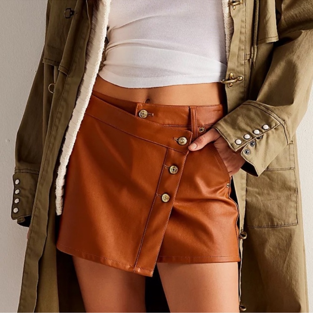 Free People We‎ The Free Wynn Faux Leather Wrap Mini Skirt Western Boho Size 30